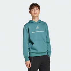 Bluza z kapturem adidas Slogan Fleece Hoodie. Niebieskie bluzy z kapturem Adidas, bez wzorów, z kapturem. Za 179.00 zł.