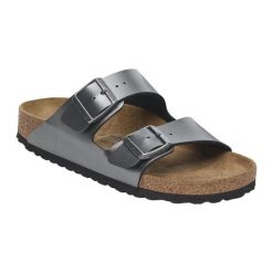 Skórzane Sandały Unisex Dla Dorosłych Arizona. Szare sandały Birkenstock, bez zapięcia. Za 574.99 zł.