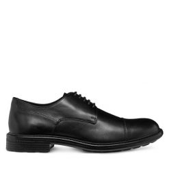 Półbuty Geox. Czarne eleganckie półbuty Geox, bez wzorów, bez obcasa, bez zapięcia. Za 509.99 zł.