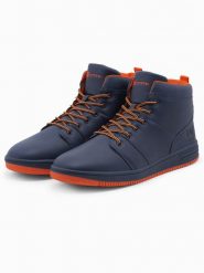 Buty męskie ocieplane sneakersy za kostkę - granatowe V3 OM-FOSH-0123 - 44. Niebieskie buty sportowe casual Ombre Clothing, na zimę, bez wzorów, z materiału, za kostkę, bez zapięcia. W wyprzedaży za 79.99 zł.