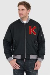 KENZO Czarna kurtka bomberka męska z vintage logo. Czarne kurtki KENZO, l, bez wzorów, bez kaptura. W wyprzedaży za 1,999.99 zł.