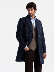 Dwurzędowy męski płaszcz z ozdobnymi guzikami – indygo V1 OM-COWC-0109 - XXL. Płaszcze Ombre Clothing, l, bez wzorów, z materiału, eleganckie, bez kaptura. Za 299.99 zł.