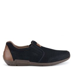 Półbuty Rieker. Niebieskie eleganckie półbuty Rieker, bez wzorów, bez obcasa, bez zapięcia. Za 239.99 zł.