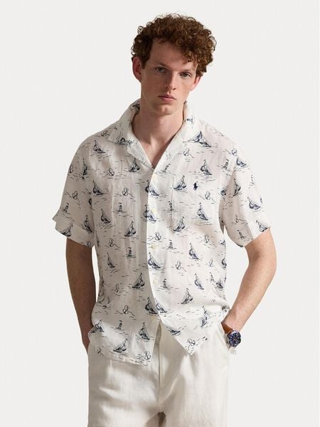 Polo Ralph Lauren Koszula 710B18630001 Biały Regular Fit. Białe koszule Polo Ralph Lauren, m, bez wzorów, ze lnu, bez kołnierzyka, bez ramiączek. Za 859.99 zł.