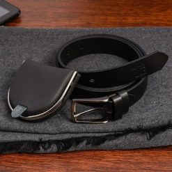 Zestaw męski skórzany Beltimore portfel szalik pasek U87. Czarne paski bez wzorów. Za 99.90 zł.