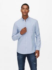 Only & Sons Koszula Neil 22019669 Błękitny Slim Fit. Niebieskie koszule Only & Sons, l, bez wzorów, z bawełny, bez kołnierzyka, bez ramiączek. Za 99.99 zł.