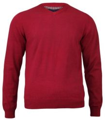 Sweter Czerwony Elegancki Męski, Dekolt w Serek (V-neck) 100% Bawełna - Adriano Guinari. Czerwone swetry rozpinane Adriano Guinari, l, bez wzorów, z bawełny, bez kołnierzyka, bez ramiączek. Za 159.00 zł.