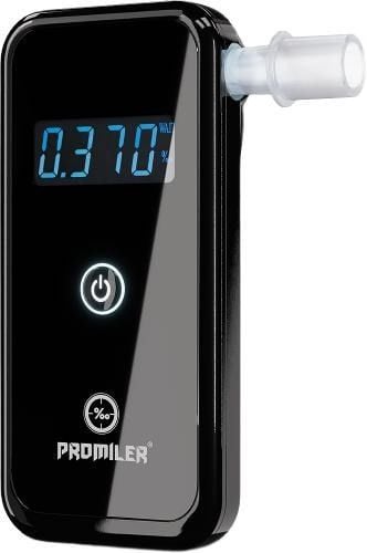 Alkomat AL7010 półprzewodnikowy, zakres pomiaru - 0/4‰, bateria, 2x AA, 105x50x18mm, 98 g. Alkomaty Promiler. Za 341.99 zł.