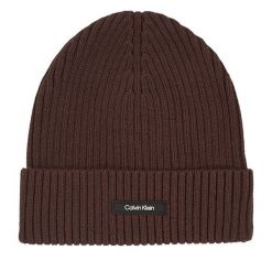 Czapka Calvin Klein. Brązowe czapki zimowe CALVIN KLEIN, bez wzorów. Za 199.99 zł.