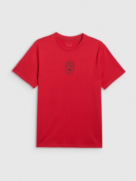 4F T-shirt regular z nadrukiem męski - czerwony S. Czerwone t-shirty 4F, m, bez wzorów, z bawełny, bez kołnierzyka, bez ramiączek. Za 59.99 zł.