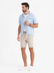 Dzianinowe męskie szorty z podwiniętymi nogawkami – piaskowe V3 OM-SRCS-0170 - XXL. Szorty Ombre Clothing, l, bez wzorów, z dzianiny, klasyczne. Za 101.99 zł.