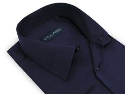 Granatowa gładka koszula męska 011G. Koszule Mmer / Villaro - Koszule męskie, m, bez wzorów, z bawełny, bez kołnierzyka, bez ramiączek. W wyprzedaży za 189.00 zł.