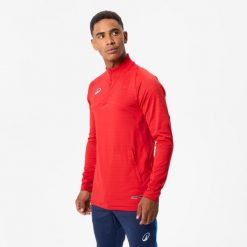 Bluza piłkarska Kipsta CLR Club na krótki suwak. Czerwone bluzy KIPSTA, l, bez wzorów, z materiału, bez kaptura. Za 139.99 zł.