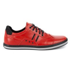 Polbut Buty męskie skórzane casual 1801 czerwone. Czerwone buty sportowe casual na jesień, bez wzorów, z jeansu, bez zapięcia. Za 319.69 zł.