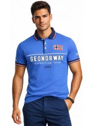 Geographical Norway Koszulka polo "Ketora" w kolorze niebieskim rozmiar: M. Niebieskie koszulki polo Geographical Norway, m, bez wzorów, z bawełny, bez kołnierzyka, bez ramiączek. Za 86.99 zł.