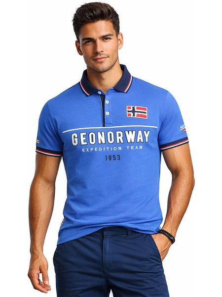Geographical Norway Koszulka polo "Ketora" w kolorze niebieskim rozmiar: S. Niebieskie koszulki polo Geographical Norway, s, bez wzorów, z bawełny, bez kołnierzyka, bez ramiączek. Za 69.91 zł.