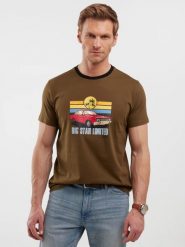 Koszulka męska z kolorowym nadrukiem khaki Ralier 303. Zielone t-shirty BIG STAR, l, bez wzorów, z bawełny, bez kołnierzyka, bez ramiączek. Za 99.99 zł.