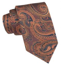 Klasyczny Krawat Męski CHATTIER - Miedziany Pomarańcz, Orientalny Wzór. Brązowe krawaty i muchy Chattier, bez wzorów, z tkaniny. Za 49.00 zł.