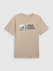 4F T-shirt regular z nadrukiem męski - beżowy XXL. Brązowe t-shirty 4F, m, bez wzorów, z bawełny, bez kołnierzyka, bez ramiączek. Za 59.99 zł.