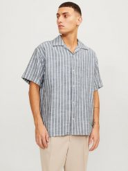 Jack & Jones Koszula "Cabana" w kolorze granatowo-białym rozmiar: L. Niebieskie koszule Jack & Jones, l, bez wzorów, z bawełny, bez kołnierzyka, bez ramiączek. Za 92.86 zł.