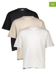 ONLY & SONS Koszulki (3 szt.) w kolorze biało-czarno-kremowym rozmiar: M. Białe bezrękawniki Only & Sons, m, bez wzorów, z bawełny, bez kołnierzyka, bez ramiączek. Za 126.15 zł.