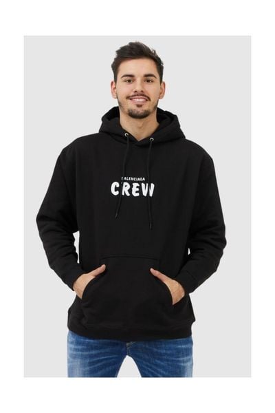 BALENCIAGA Czarna bluza męska z kapturem i logo, Rozmiar XS