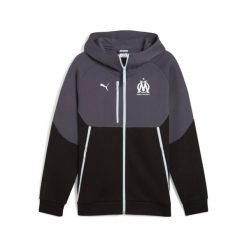 Zippowany sweatshirt OM FL 2025/26. Czarne bluzy Puma, l, bez wzorów, bez kaptura. Za 369.50 zł.