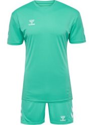 Zestaw koszulka + szorty Hummel Logo. Czarne krótkie spodenki sportowe Hummel, l, bez wzorów, z bawełny. Za 153.00 zł.