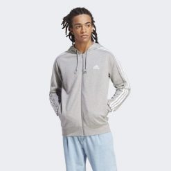 Essentials French Terry 3-Stripes Full-Zip Hoodie. Białe bluzy Adidas, uniwersalny, bez wzorów, z kapturem. Za 276.60 zł.