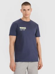 4F T-shirt regular z nadrukiem męski - szary M. Szare t-shirty 4F, m, bez wzorów, z bawełny, bez kołnierzyka, bez ramiączek. Za 49.99 zł.