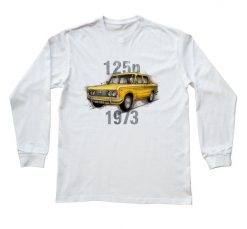 Fiat 125p — bluzka z długim rękawem. Białe bluzki z długim rękawem nikiniki, m, bez wzorów, z bawełny, bez kołnierzyka, bez ramiączek. W wyprzedaży za 75.65 zł.