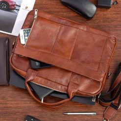 Skórzana torba na laptop duża męska pojemna premium Beltimore brązowa J13. Brązowe torby na laptopa . Za 439.99 zł.