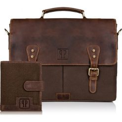 Zestaw brązowy PAOLO PERUZZI portfel i torba GA472. Brązowe portfele Paolo Peruzzi, bez wzorów, z bawełny. Za 379.99 zł.