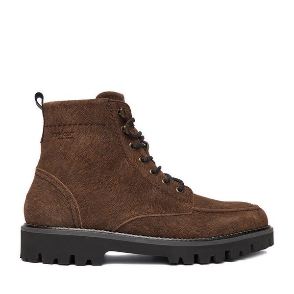 Trzewiki Rieker. Brązowe botki sznurowane Rieker, bez wzorów, bez obcasa, bez zapięcia. Za 519.99 zł.