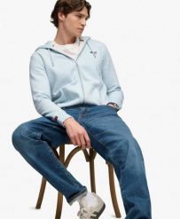 Superdry Bluza z kapturem Essential Logo z połowicznym szczotkowaniem i zamkiem. Niebieskie bluzy z kapturem Superdry, xl, bez wzorów, z kapturem. Za 386.60 zł.
