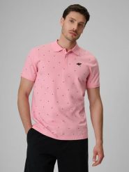 4F Koszulka polo regular męska - różowa XL. Czerwone koszulki polo 4F, m, bez wzorów, z bawełny, bez kołnierzyka, bez ramiączek. Za 99.99 zł.