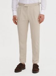 PAKO LORENTE - Beżowe spodnie męskie z lnem. Brązowe spodnie materiałowe Pako Lorente, na co dzień, na lato, m, bez wzorów, z bawełny, casualowe. Za 199.99 zł.