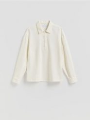Strukturalna koszula comfort - kremowy. Białe koszule Reserved, l, bez wzorów, z bawełny, bez kołnierzyka, bez ramiączek. Za 139.99 zł.