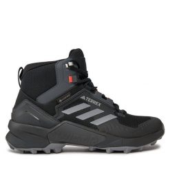 Trekkingi adidas. Czarne botki sznurowane Adidas, bez wzorów, z gore-texu, bez obcasa, bez zapięcia. Za 609.99 zł.