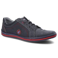 Granatowe Półbuty Avanti Męskie Skórzane Obuwie. Czerwone eleganckie półbuty Avanti, bez wzorów, z nubiku, bez obcasa, bez zapięcia. Za 159.00 zł.