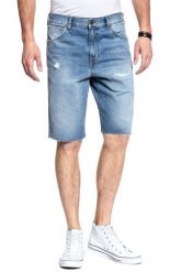 KRÓTKIE SPODENKI WRANGLER DENIM SHORT BLUE LAND W14CGW15W 112126590. Niebieskie szorty Wrangler, m, bez wzorów, z denimu. W wyprzedaży za 69.99 zł.