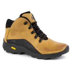 KOMODO Buty męskie trzewiki skórzane zimowe 903K camel żółte brązowe. Brązowe botki sznurowane na zimę, bez wzorów, z materiału, bez obcasa, bez zapięcia. Za 453.66 zł.