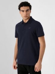 4F Koszulka polo regular męska - granatowa S. Niebieskie koszulki polo 4F, m, bez wzorów, z bawełny, bez kołnierzyka, bez ramiączek. Za 79.99 zł.