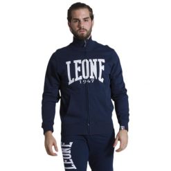 Bluza z zamek błyskawiczny na co dzień na siłownię. Szare bluzy LEONE 1947 APPAREL, bez wzorów, z bawełny, bez kaptura. Za 164.19 zł.
