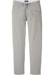Spodnie chino Regular Fit Straight, z gumką w talii, z materiału z domieszką lnu. Szare eleganckie spodnie bonprix, m. Za 169.99 zł.