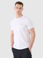 4F T-shirt regular gładki męski - biały M. Białe t-shirty 4F, m, bez wzorów, z bawełny, bez kołnierzyka, bez ramiączek. Za 59.99 zł.