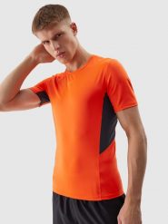 4F Koszulka treningowa slim z materiałów z recyklingu męska - pomarańczowa M. Brązowe t-shirty 4F, m, bez wzorów, z dzianiny, bez kołnierzyka, bez ramiączek. W wyprzedaży za 59.99 zł.