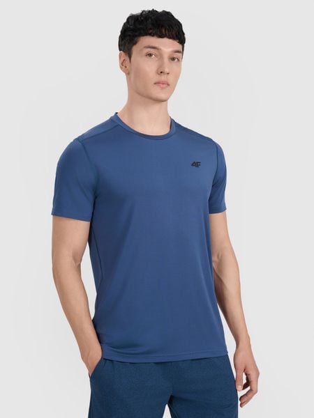4F Koszulka treningowa szybkoschnąca męska - granatowa XL. Niebieskie t-shirty 4F, bez wzorów, z elastanu, bez ramiączek, na fitness i siłownię. Za 79.99 zł.