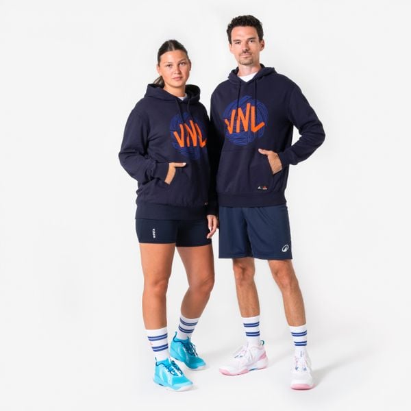 Bluza siatkarska unisex oficjalna rozgrywek VNL Kipsta. Brązowe bluzy z kapturem KIPSTA, l, bez wzorów, z bawełny, z kapturem. Za 199.99 zł.