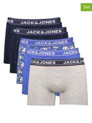 Jack & Jones Bokserki (5 par) "Kingston" w kolorze granatowo-niebiesko-jasnoszarym rozmiar: S. Niebieskie bokserki Jack & Jones, s, bez wzorów. Za 86.99 zł.